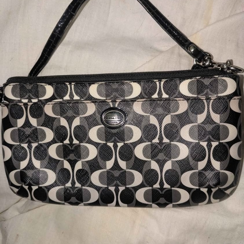 Coach Monogram Black and Cream Wristlet
